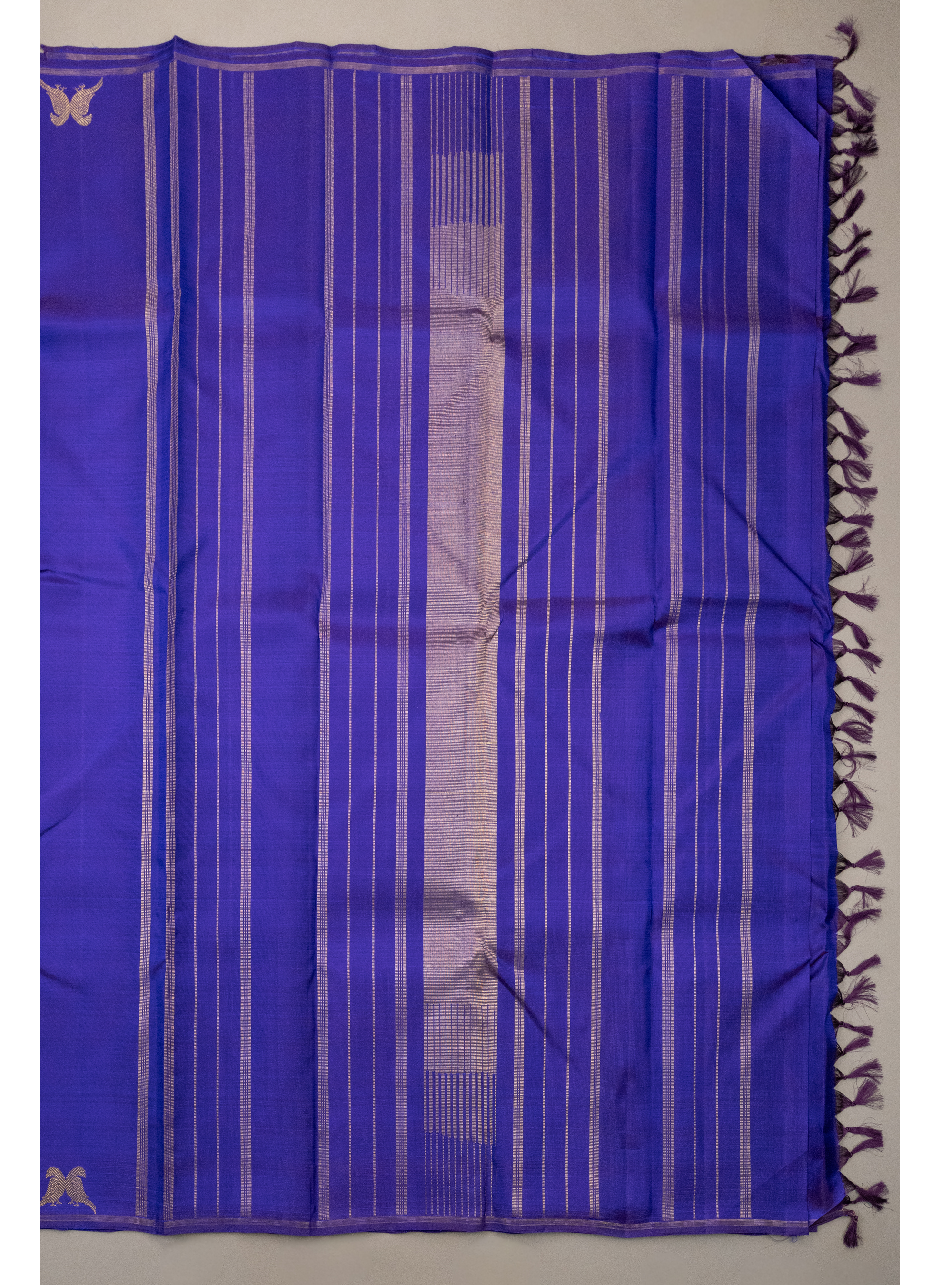 Simple borderless Saphire Blue Kanjivaram