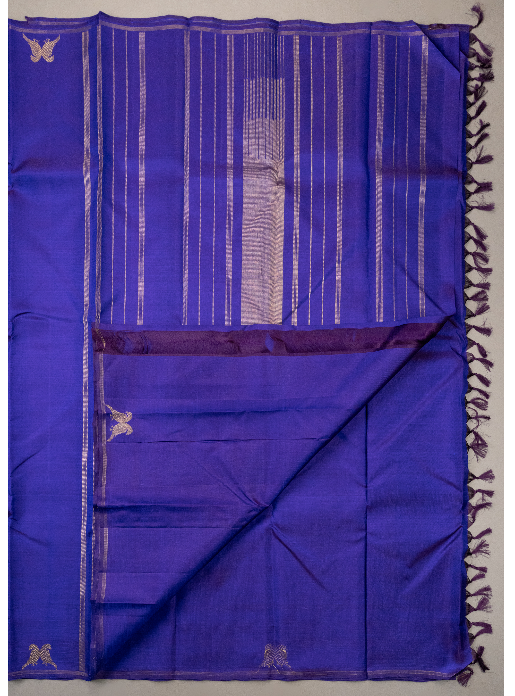 Simple borderless Saphire Blue Kanjivaram