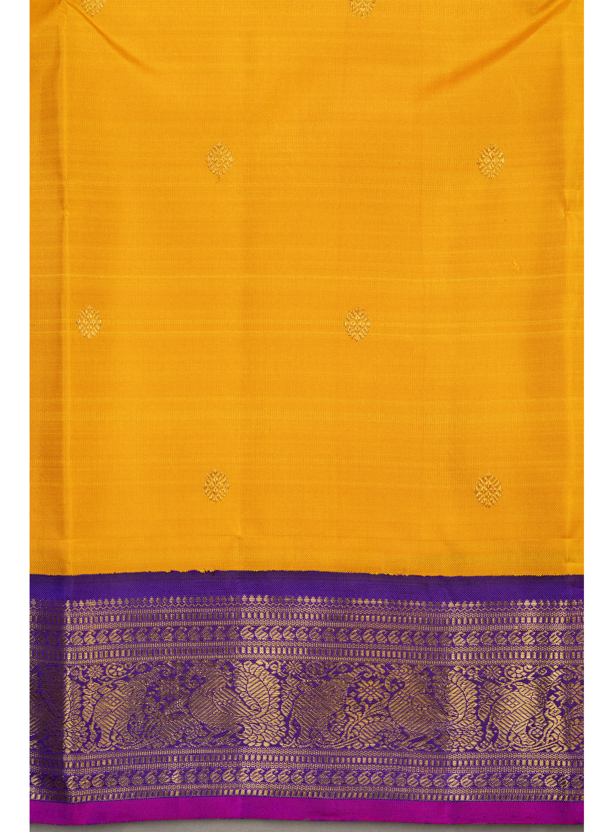 VibrantYellow Korvai with purple border Kanjivaram